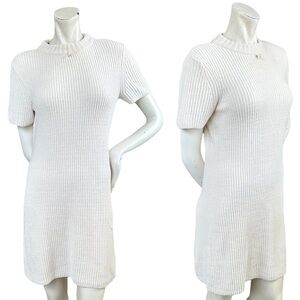 staud "Dylan" Ivory Chenille High Neck Short Sleeve Ribbed Mini Dress Medium